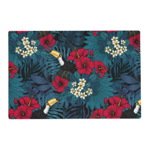 Toucans and tropical flora, green and red placemat