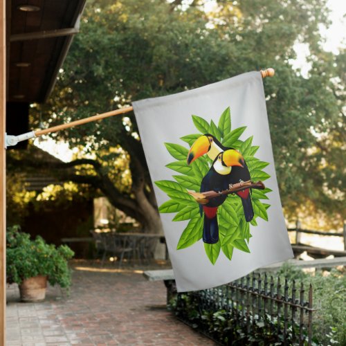 Toucans Exotic Birds on Silver House Flag