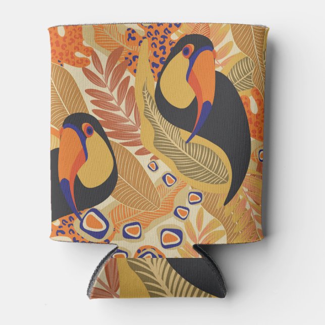 Toucans on branches, seamless tropical pattern. can cooler (Front)