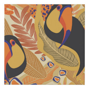 Toucans on branches, seamless tropical pattern. faux canvas print