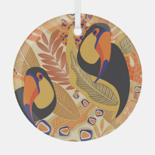 Toucans on branches, seamless tropical pattern. glass ornament