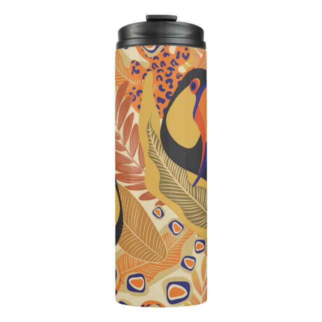 Toucans on branches, seamless tropical pattern. thermal tumbler (Front)