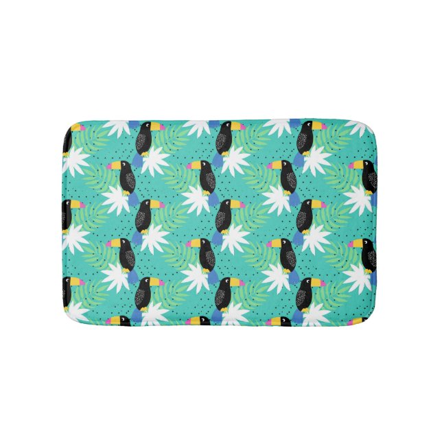 Toucans On Teal Bathroom Mat (Front)