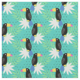 Toucans On Teal Fabric