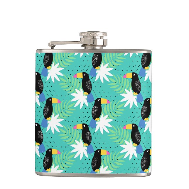 Toucans On Teal Flask (Front)