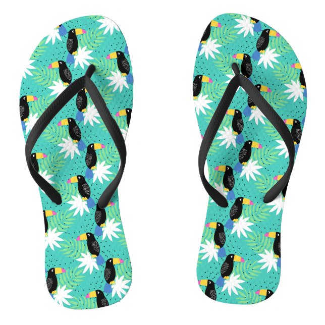 Toucans On Teal Flip Flops (Footbed)