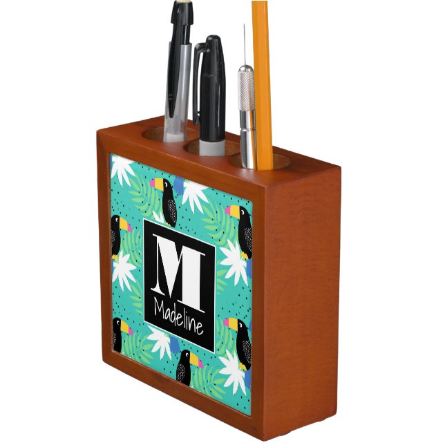 Toucans On Teal | Monogram Pencil/Pen Holder (In Situ)