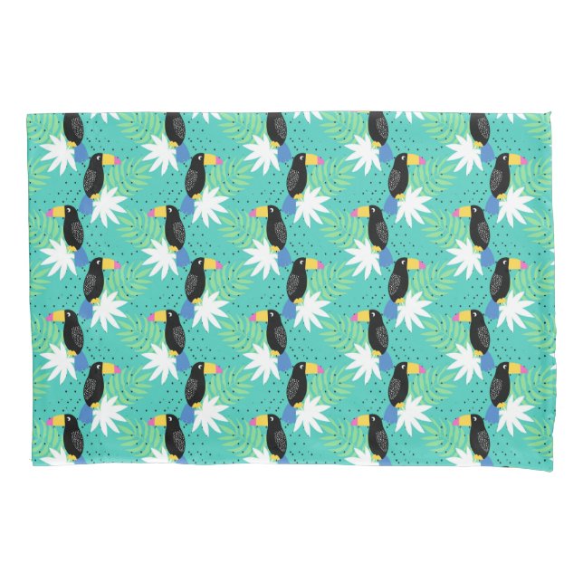 Toucans On Teal Pillow Case (Front-Left)