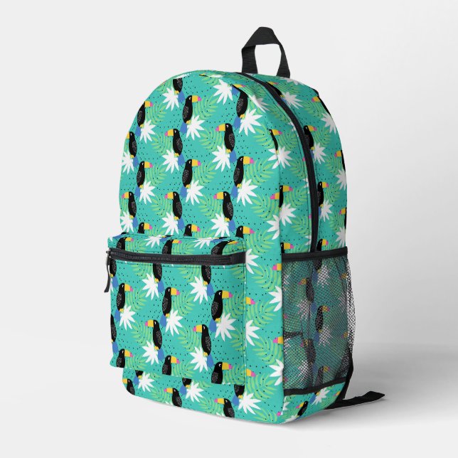 Toucans On Teal Printed Backpack (Back Corner Right)