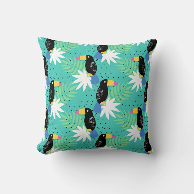 Toucans On Teal Throw Pillow (Front)