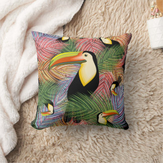 Toucans on the Jungle Exotic Summer Pattern Throw Pillow