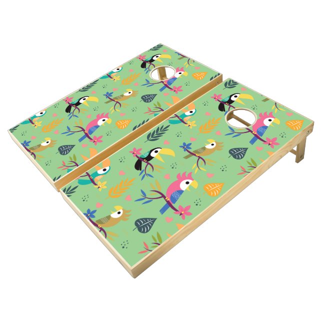 Toucans & Parrotts Cornhole Set (Angled)