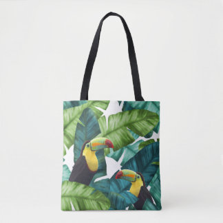 Toucans Tropical Banana Leaves Pattern Tote Bag