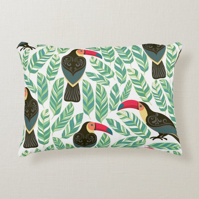 Toucans, tropical leaves, decorative pattern. accent pillow (Front)