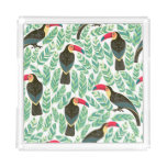 Toucans, tropical leaves, decorative pattern. acrylic tray
