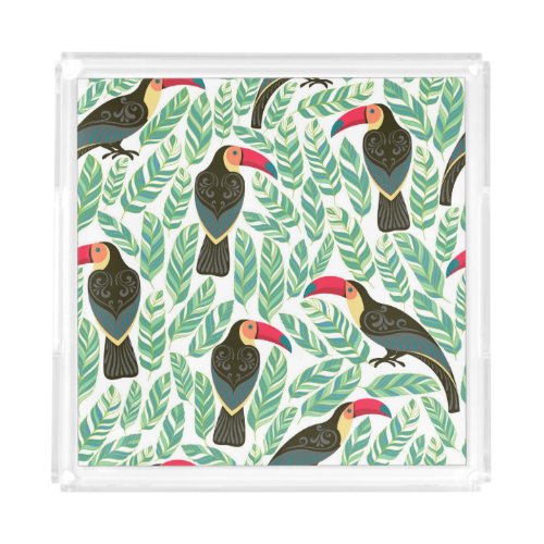 Toucans tropical leaves decorative pattern acrylic tray