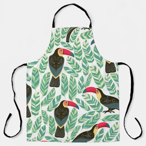 Toucans tropical leaves decorative pattern apron