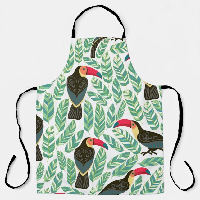 Toucans, tropical leaves, decorative pattern. apron (Front)
