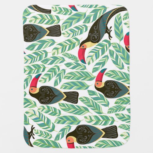 Toucans tropical leaves decorative pattern baby blanket