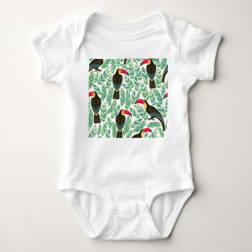 Toucans tropical leaves decorative pattern baby bodysuit
