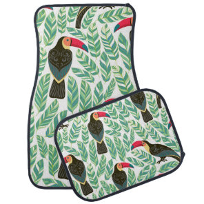 Toucans, tropical leaves, decorative pattern. car floor mat