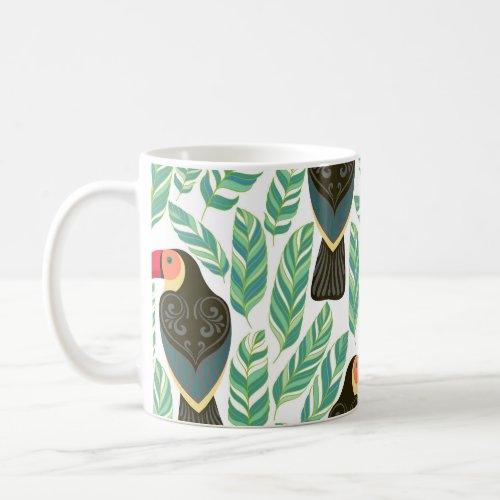 Toucans tropical leaves decorative pattern coffee mug