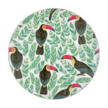 Toucans, tropical leaves, decorative pattern. cutting board