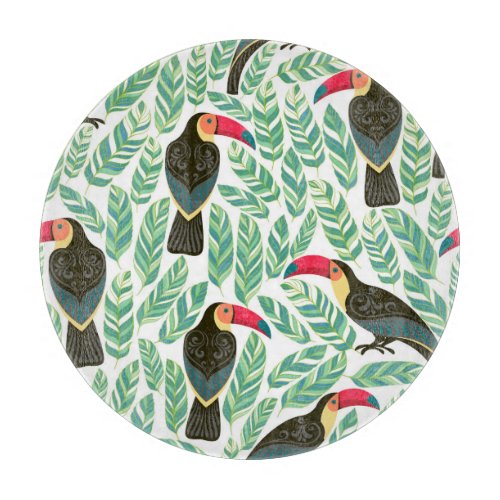 Toucans tropical leaves decorative pattern cutting board