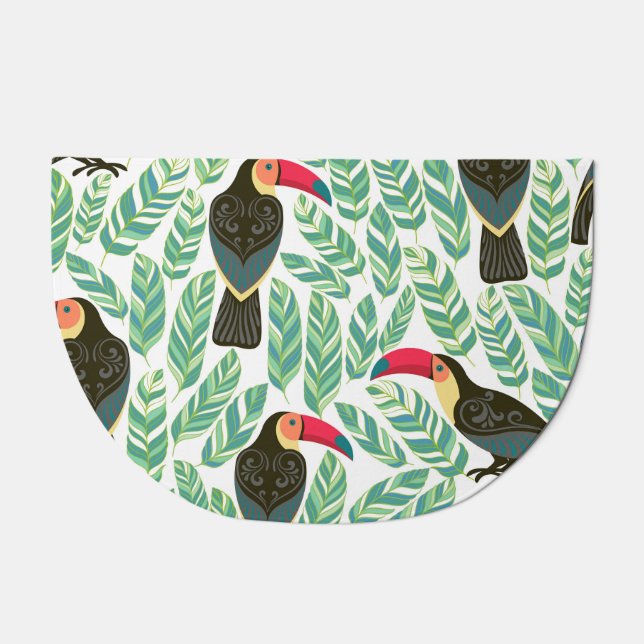 Toucans, tropical leaves, decorative pattern. doormat (Front)