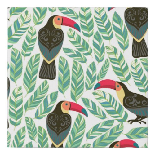 Toucans tropical leaves decorative pattern faux canvas print