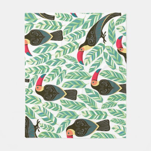 Toucans tropical leaves decorative pattern fleece blanket