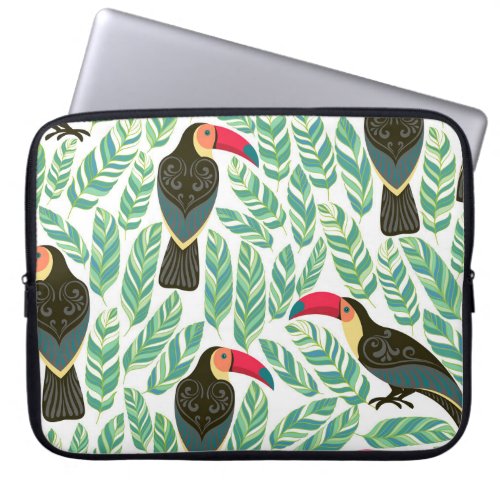 Toucans tropical leaves decorative pattern laptop sleeve
