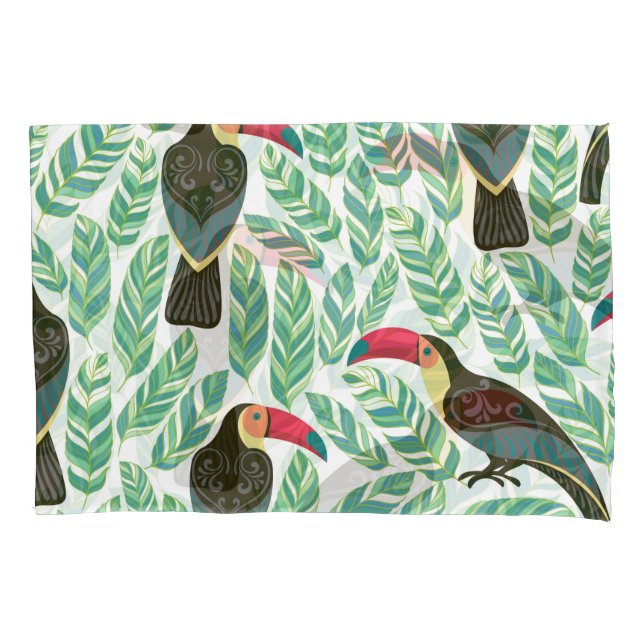 Toucans, tropical leaves, decorative pattern. pillow case (Front)