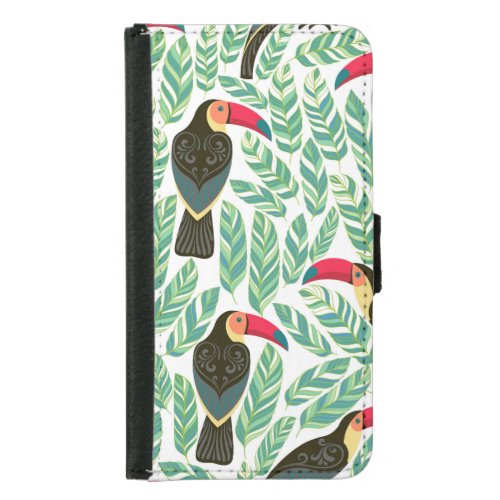 Toucans tropical leaves decorative pattern samsung galaxy s5 wallet case