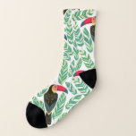 Toucans, tropical leaves, decorative pattern. socks