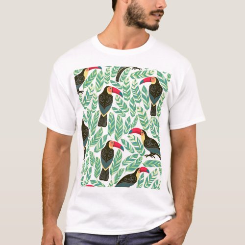 Toucans tropical leaves decorative pattern T_Shirt