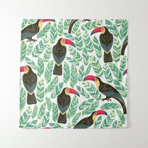 Toucans tropical leaves decorative pattern tapestry