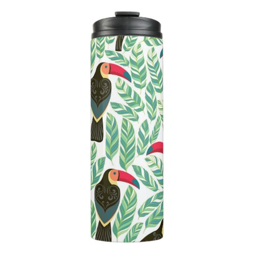Toucans tropical leaves decorative pattern thermal tumbler