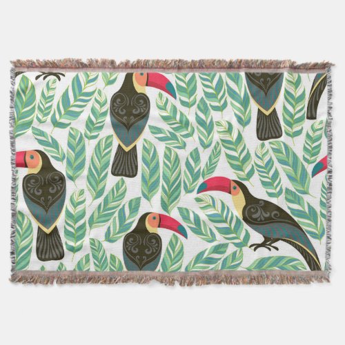 Toucans tropical leaves decorative pattern throw blanket