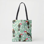 Toucans, tropical leaves, decorative pattern. tote bag