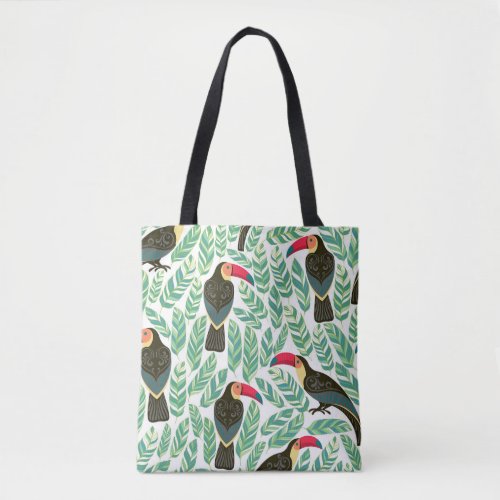 Toucans tropical leaves decorative pattern tote bag