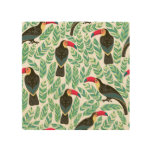 Toucans, tropical leaves, decorative pattern. wood wall art