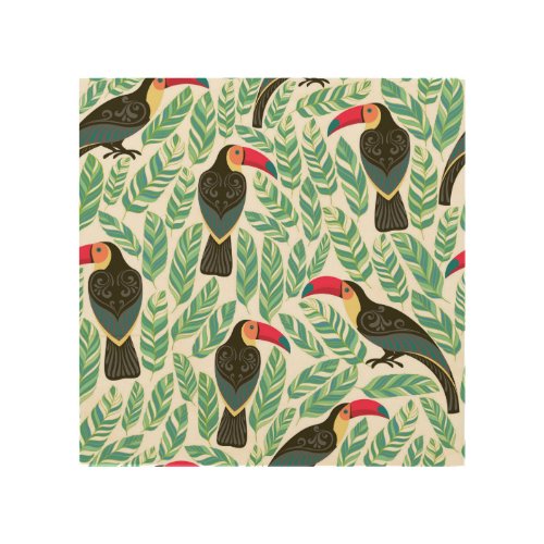 Toucans tropical leaves decorative pattern wood wall art