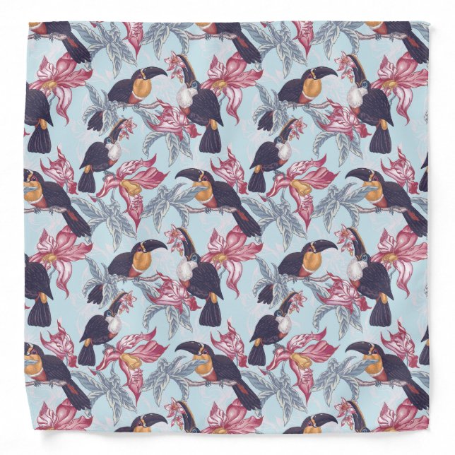Toucans With Exotic Flowers Bandana (Front)