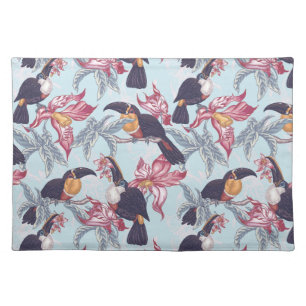 Toucans With Exotic Flowers Cloth Placemat