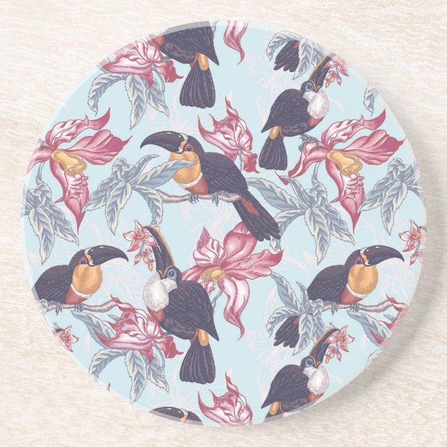 Toucans With Exotic Flowers Coaster (Front)