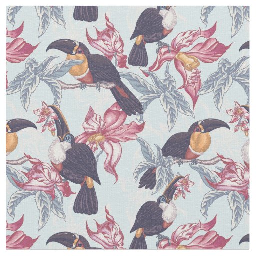 Toucans With Exotic Flowers Fabric