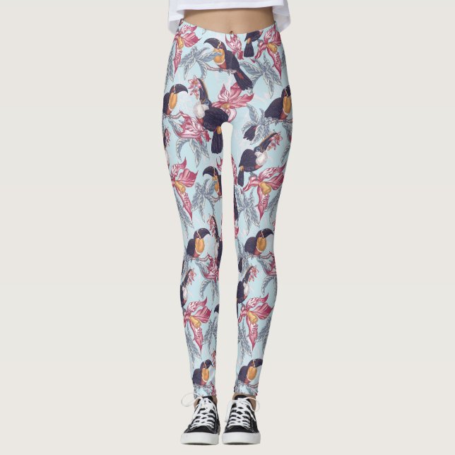 Toucans With Exotic Flowers Leggings (Front)