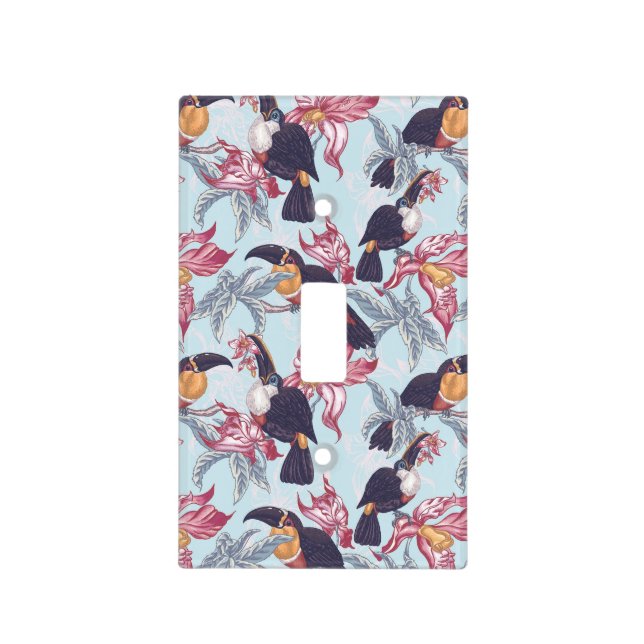 Toucans With Exotic Flowers Light Switch Cover (Front)