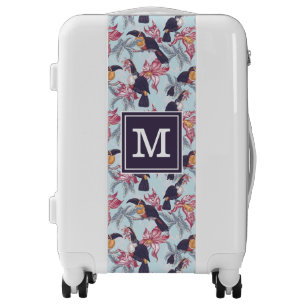Toucans With Exotic Flowers Monogram Luggage